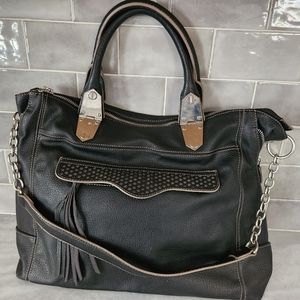 Steve Madden Large Black Faux Leather Hobo Bag with Tassels Silver Hardware Tote